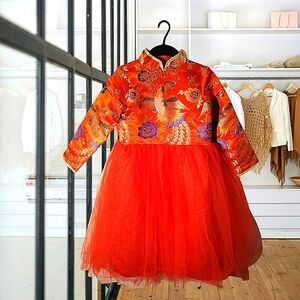 Formal Red and Gold Tulle Embroidered Girls BNWT Toddler Dress Size T3